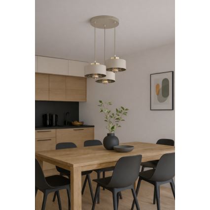 Brilagi - karājoša lustra uz troses 3xE27/60W/230V bēša/zelta