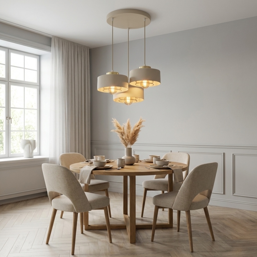 Brilagi - karājoša lustra uz troses SPRING 3xE27/60W/230V bēša/zelta