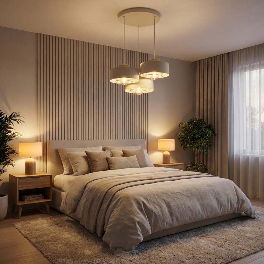 Brilagi - karājoša lustra uz troses SPRING 3xE27/60W/230V bēša/zelta