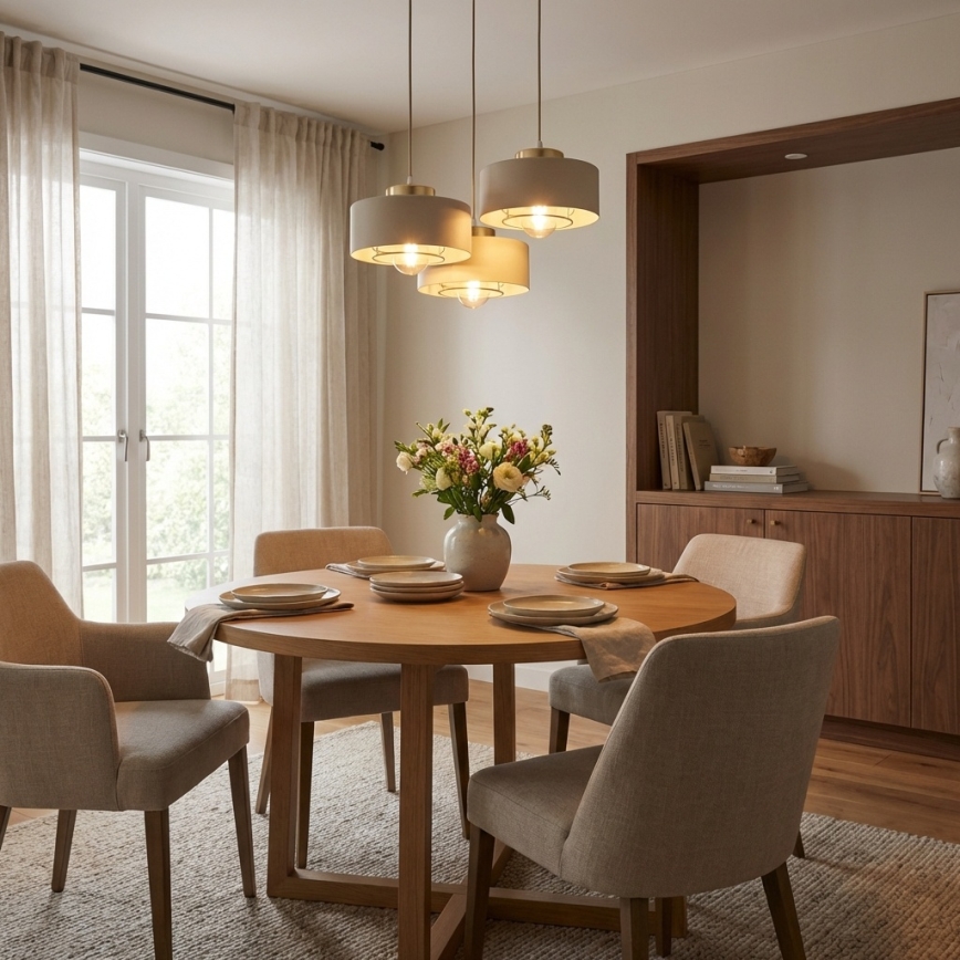 Brilagi - karājoša lustra uz troses SPRING 3xE27/60W/230V bēša/zelta