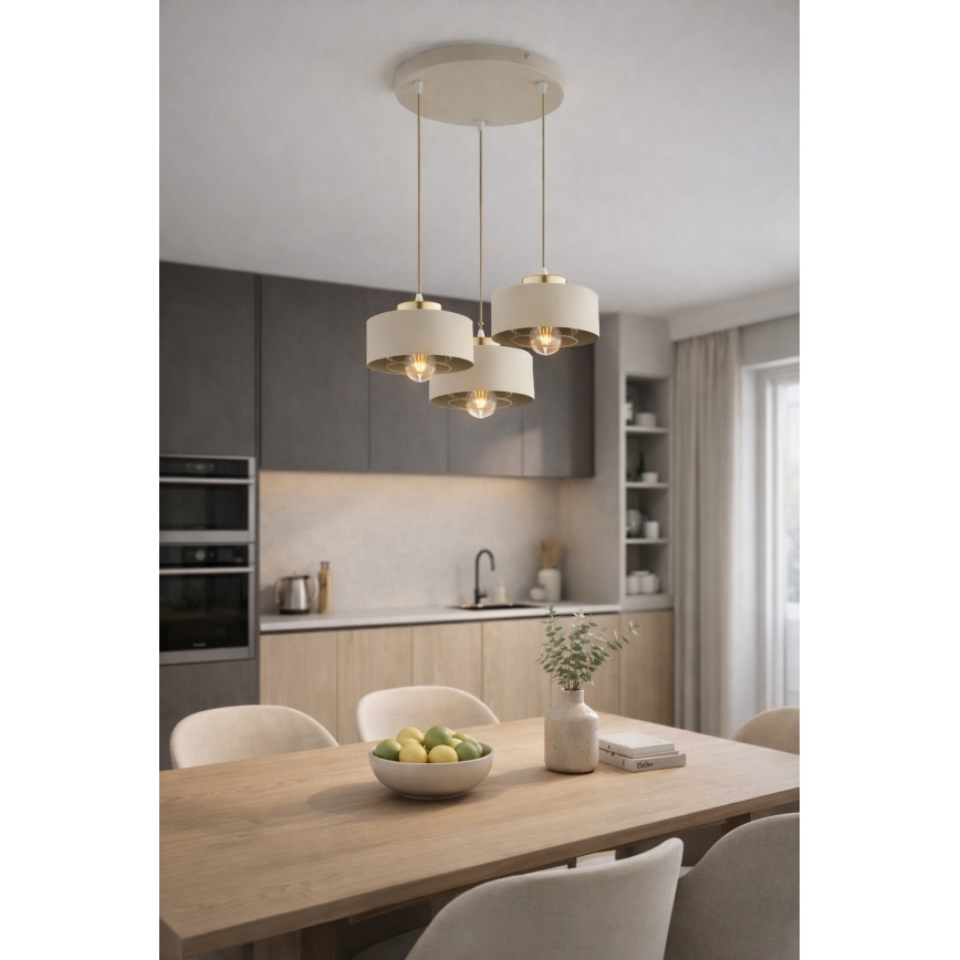 Brilagi - karājoša lustra uz troses SPRING 3xE27/60W/230V bēša/zelta