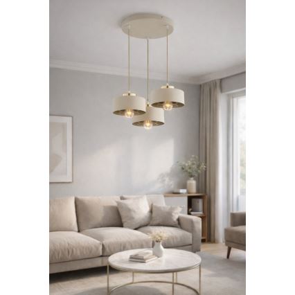 Brilagi - karājoša lustra uz troses SPRING 3xE27/60W/230V bēša/zelta