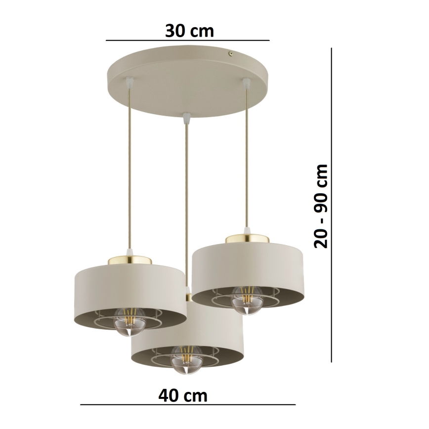 Brilagi - karājoša lustra uz troses SPRING 3xE27/60W/230V bēša/zelta