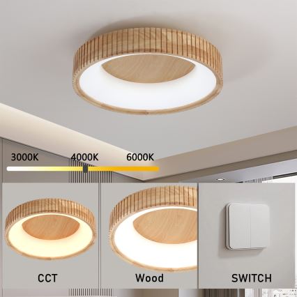 Brilagi - LED griestu lampa FALCON WOOD MODERN LED/30W/230V 3000/4000/6000K Ø45 cm koka