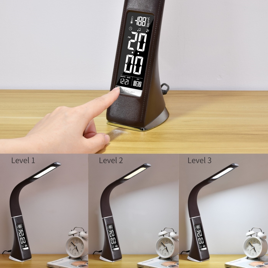 Brilagi - LED Aptumšojama galda lampa ar ekrānu PELLE LED/7W/230V, brūna