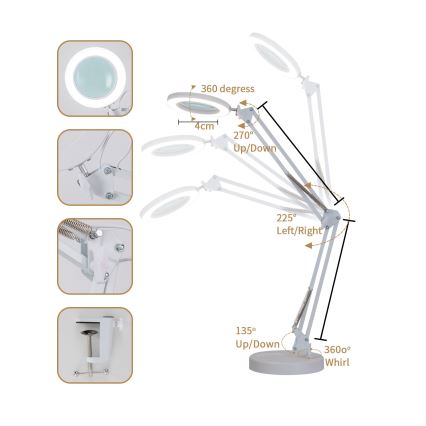 Brilagi - LED Aptumšojama galda lampa ar palielināmo stiklu LENS LED/12W/5V 3000/4200/6000K balta