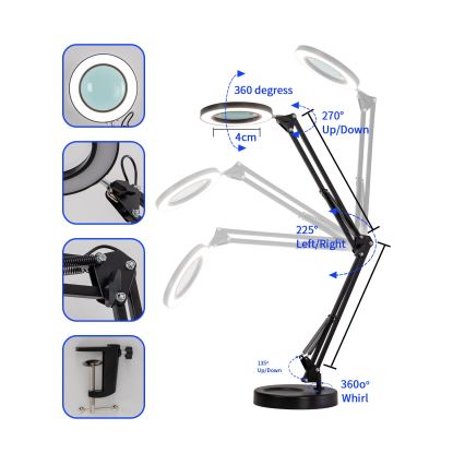 Brilagi - LED Aptumšojama galda lampa ar palielināmo stiklu LENS LED/12W/5V 3000/4200/6000K melna