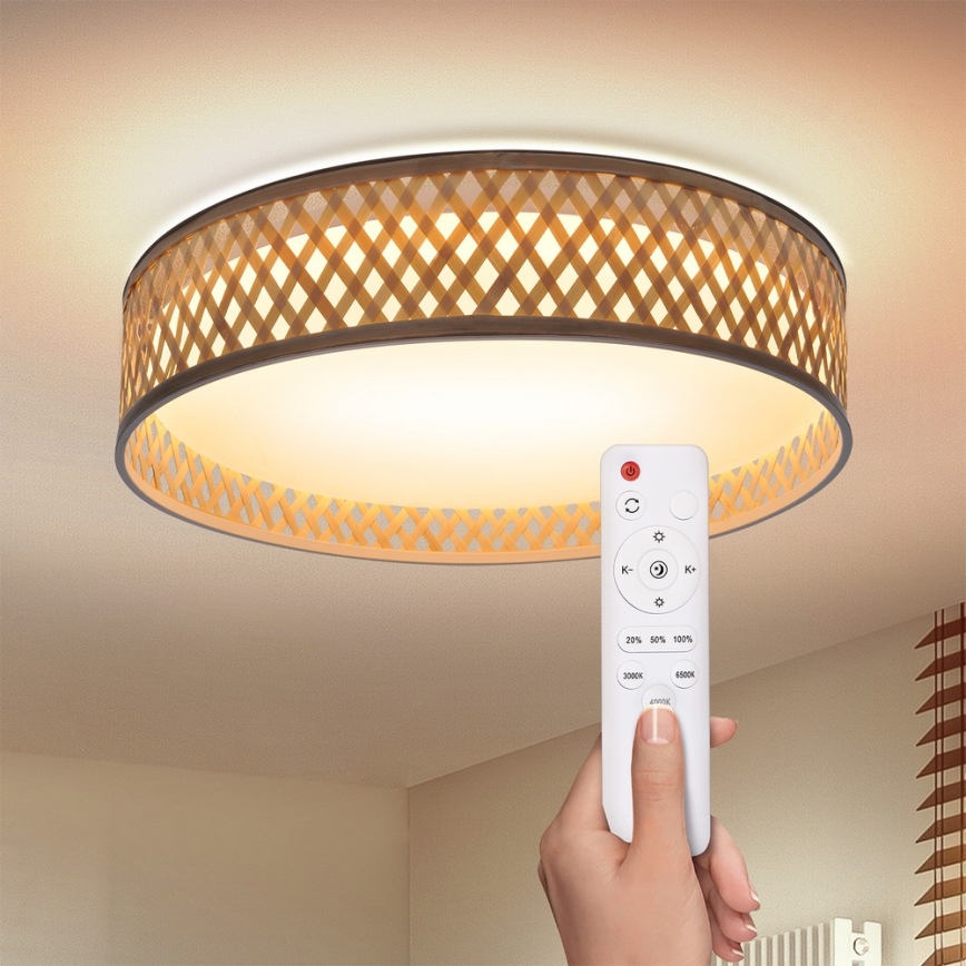 Brilagi - LED Aptumšojama griestu lampa CAMILA LED/48W/230V 3000-6500K bambusa d. 40 cm + tālvadības pults