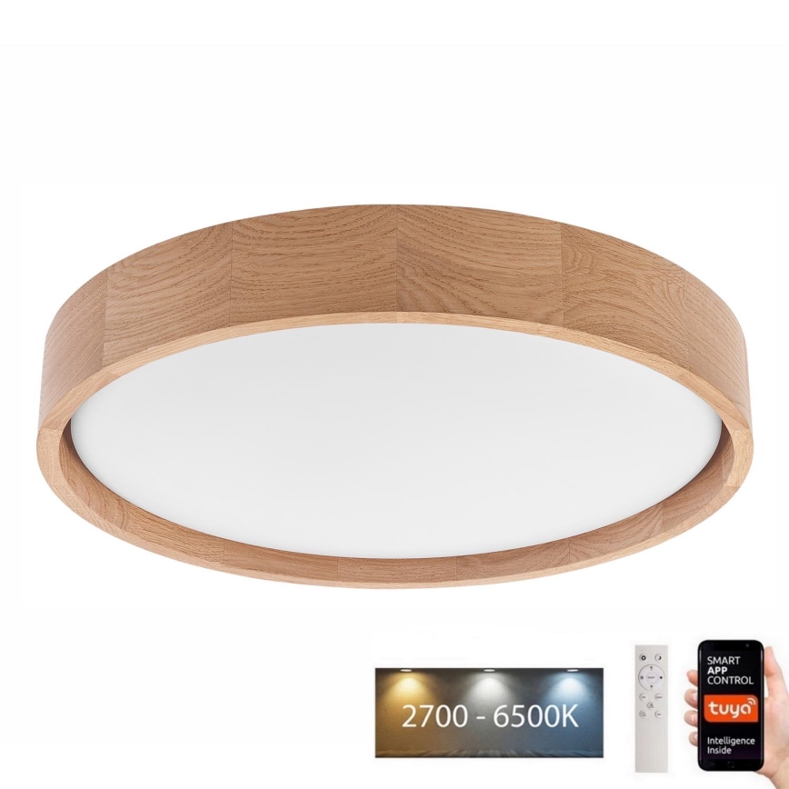 Brilagi - LED Aptumšojama griestu lampa MANAROLA SMART LED/24W/230V 2700-6500K ozols d. 41 cm Wi-Fi + tālvadības pults Tuya