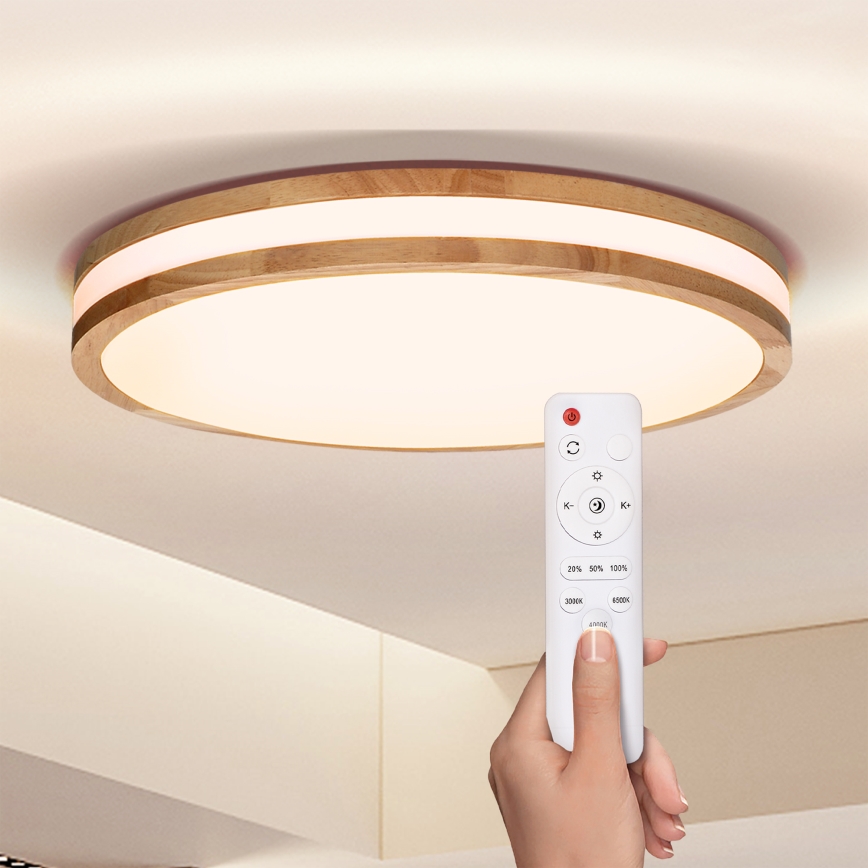 Brilagi - LED Aptumšojama griestu lampa MOLINA LED/48W/230V 3000-6500K ozolkoks d. 38 cm + tālvadības pults