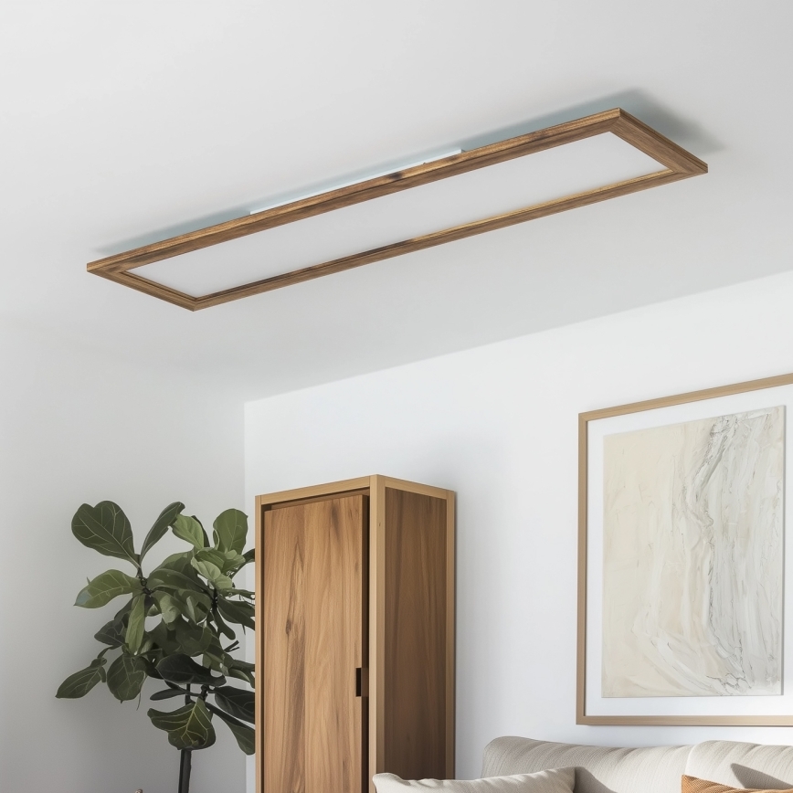Brilagi - LED Aptumšojama griestu lampa SLIMFRAME WOOD LED/58W/230V 124x34 cm 3000-6000K brūna + tālvadības pults