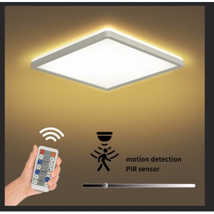 Brilagi - LED Aptumšojama lampa ar motion un dusk sensors ULTRA SLIM LED/18W/230V 30x30 cm + tālvadības pults
