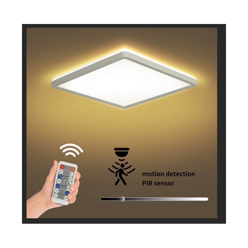 Brilagi - LED Aptumšojama lampa ar motion un dusk sensors ULTRA SLIM LED/18W/230V 30x30 cm + tālvadības pults
