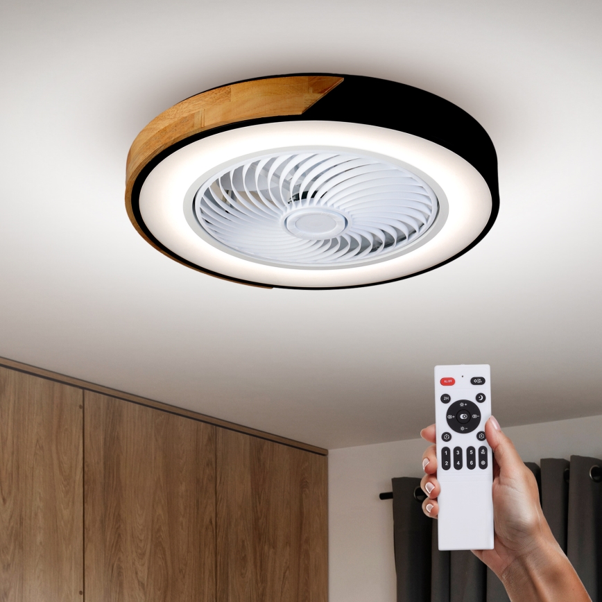 Brilagi - LED Aptumšojama griestu lampa ar ventilatoru LED/30W/230V 3000-6500K melna/ozols + tālvadības pults