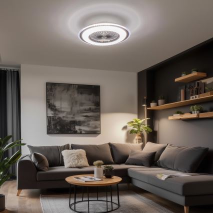 Brilagi - LED Aptumšojama lampa ar ventilatoru RONDA LED/48W/230V 3000-6000K melna + tālvadības pults