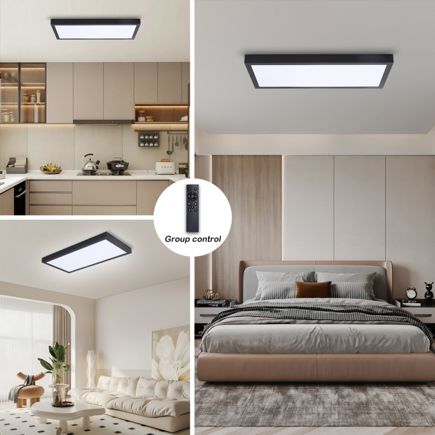 Brilagi - LED Aptumšojama vannas istabas griestu lampa FRAME SMART LED/30W/230V 30x60 cm 3000-6000K  IP44 melna  + tālvadības pults