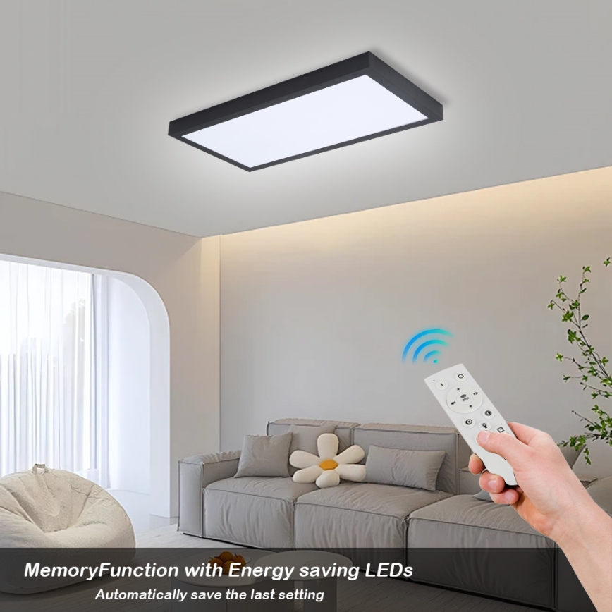 Brilagi - LED Aptumšojama vannas istabas griestu lampa FRAME SMART LED/30W/230V 30x60 cm 3000-6000K  IP44 melna  + tālvadības pults