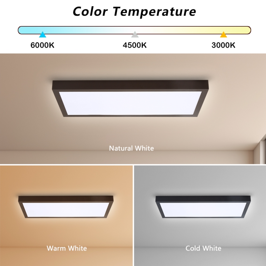 Brilagi - LED Aptumšojama vannas istabas griestu lampa FRAME SMART LED/30W/230V 30x60 cm 3000-6000K  IP44 melna  + tālvadības pults