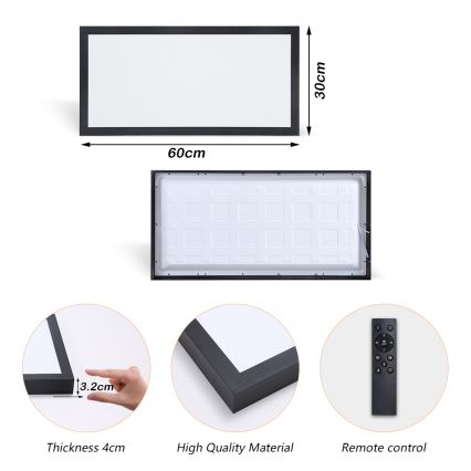 Brilagi - LED Aptumšojama vannas istabas griestu lampa FRAME SMART LED/30W/230V 30x60 cm 3000-6000K  IP44 melna  + tālvadības pults