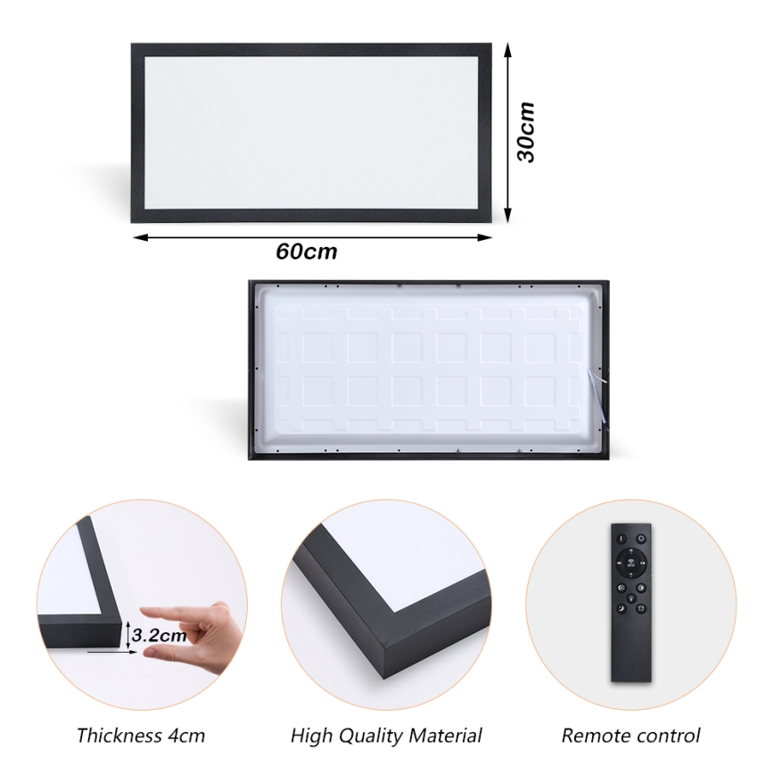 Brilagi - LED Aptumšojama vannas istabas griestu lampa FRAME SMART LED/30W/230V 30x60 cm 3000-6000K  IP44 melna  + tālvadības pults