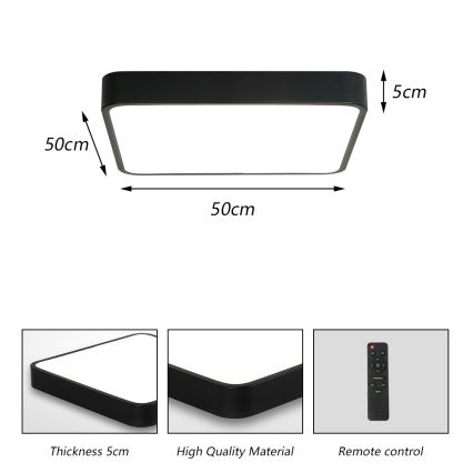 Brilagi - LED Aptumšojama griestu lampa POOL LED/48W/230V 3000-6000K 50x50 cm melna + tālvadības pults