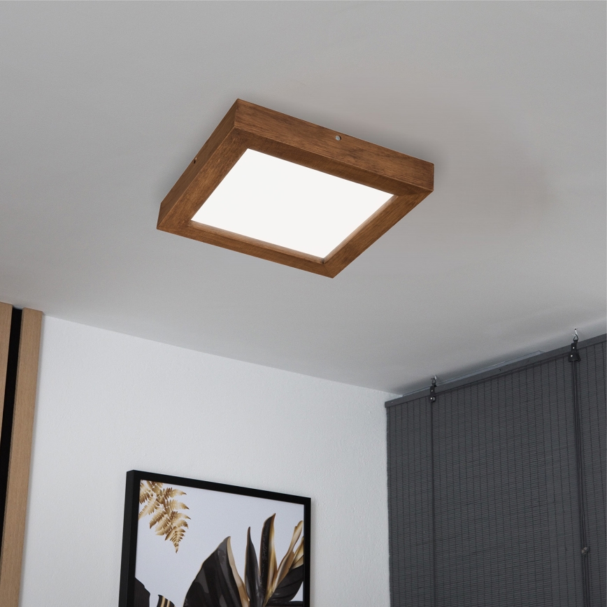 Brilagi - LED Aptumšojama vannas istabas griestu lampa WOODY FRAME LED/24W/230V ozols ķirsis 30x30 cm 3000-6000K IP44 + tālvadības pults