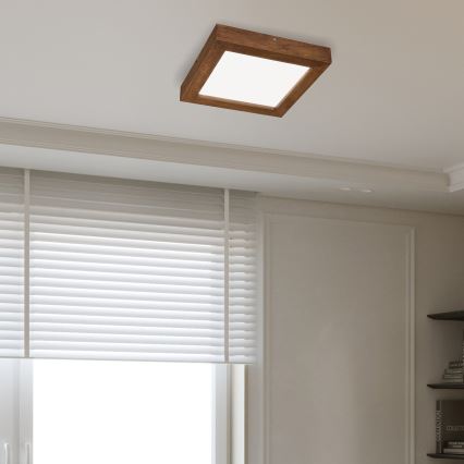 Brilagi - LED Aptumšojama vannas istabas griestu lampa WOODY FRAME LED/24W/230V ozols ķirsis 30x30 cm 3000-6000K IP44 + tālvadības pults