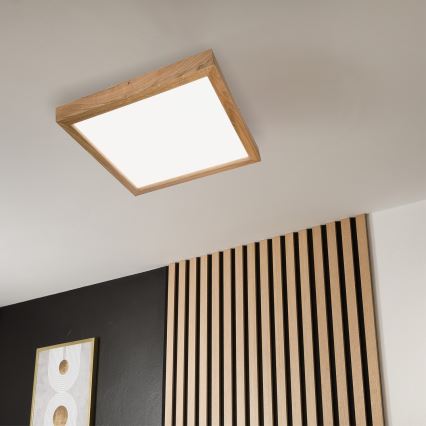 Brilagi - LED Aptumšojama vannas istabas griestu lampa WOODY FRAME LED/50W/230V ozols 60x60 cm 3000-6000K IP44 + tālvadības pults