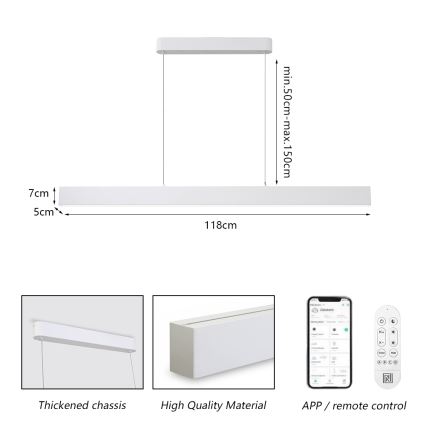 Brilagi - LED Aptumšojama lustra ar auklu SLEEKLINE SMART LED/40W/230V 3000-6000K Wi-Fi Tuya balta + tālvadības pults