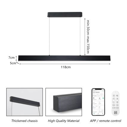 Brilagi - LED Aptumšojama lustra ar auklu SLEEKLINE SMART LED/40W/230V 3000-6000K Wi-Fi Tuya melna + tālvadības pults