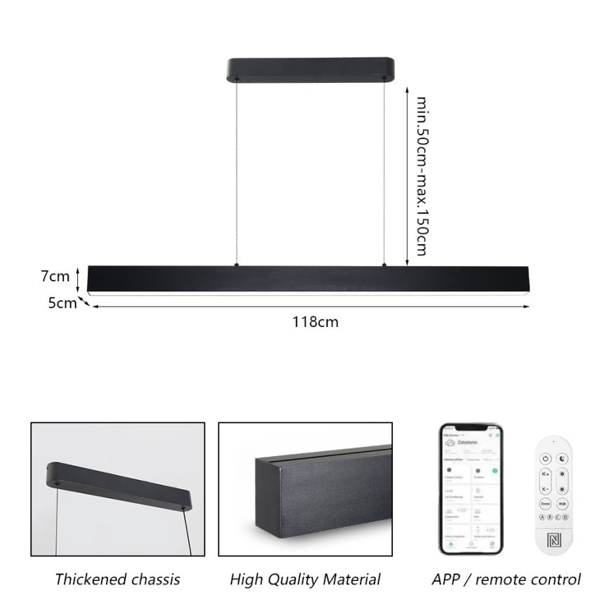 Brilagi - LED Aptumšojama lustra ar auklu SLEEKLINE SMART LED/40W/230V 3000-6000K Wi-Fi Tuya melna + tālvadības pults
