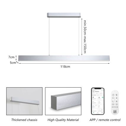 Brilagi - LED Aptumšojama lustra ar auklu SLEEKLINE SMART LED/40W/230V 3000-6000K Wi-Fi Tuya sudraba + tālvadības pults
