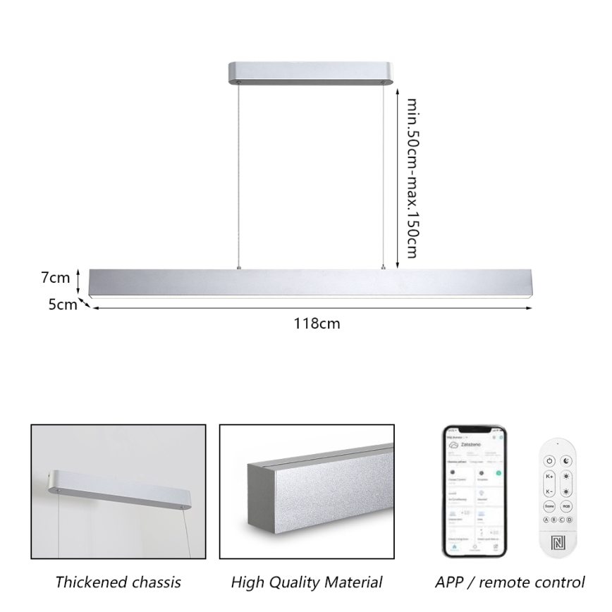 Brilagi - LED Aptumšojama lustra ar auklu SLEEKLINE SMART LED/40W/230V 3000-6000K Wi-Fi Tuya sudraba + tālvadības pults