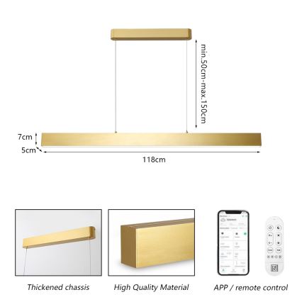 Brilagi - LED Aptumšojama lustra ar auklu SLEEKLINE SMART LED/40W/230V 3000-6000K Wi-Fi Tuya zelta + tālvadības pults