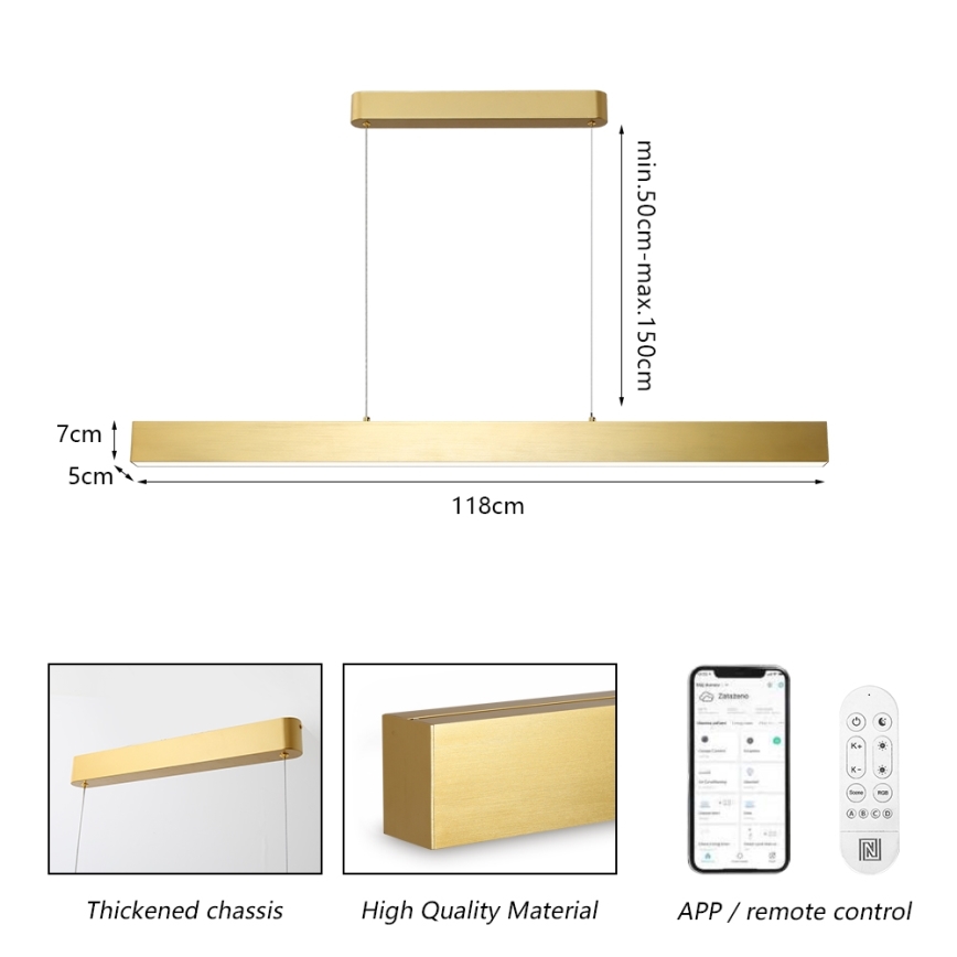 Brilagi - LED Aptumšojama lustra ar auklu SLEEKLINE SMART LED/40W/230V 3000-6000K Wi-Fi Tuya zelta + tālvadības pults