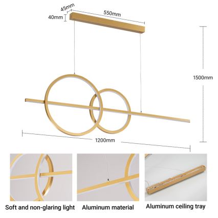 BRILAGI - LED regulējama lustra uz troses SIGNATURE LED/53W/230V 3000-6000K 120 cm zelta krāsā + tālvadības pults