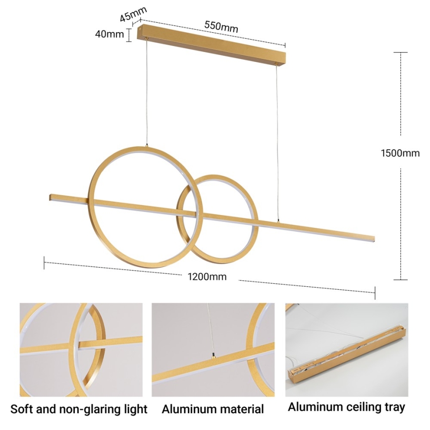 BRILAGI - LED regulējama lustra uz troses SIGNATURE LED/53W/230V 3000-6000K 120 cm zelta krāsā + tālvadības pults