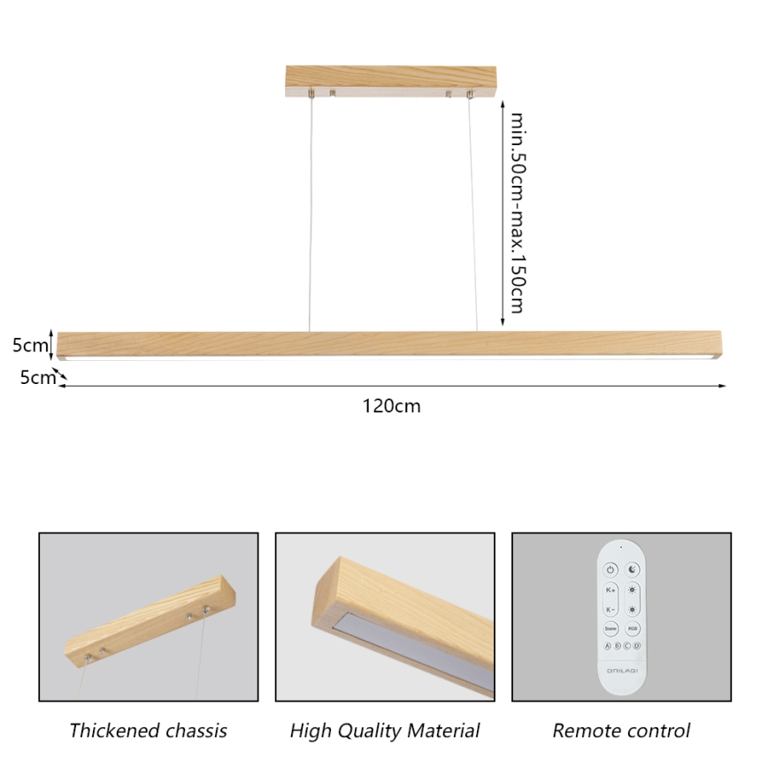 Brilagi - LED dimmējams pakarināmais lustrs uz stieples OAK SMART LED/30W/230V Wi-Fi Tuya ozols + tālvadības pults