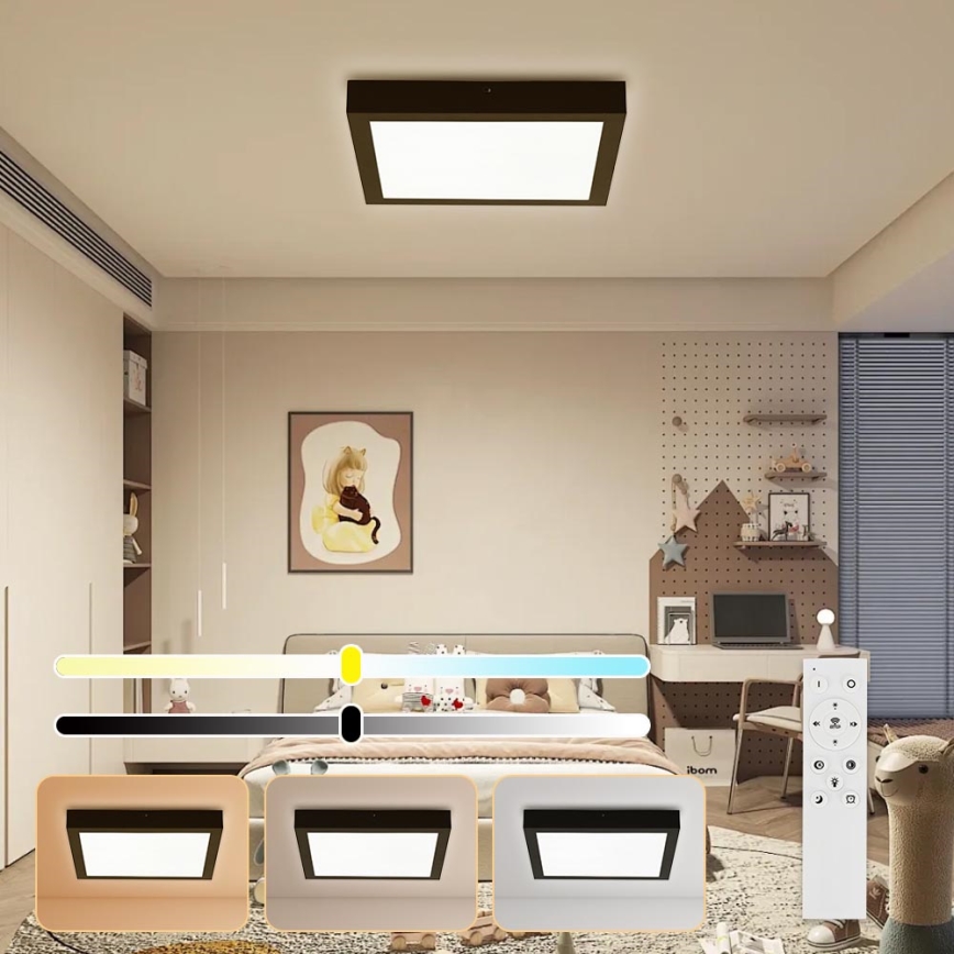 Brilagi - LED Aptumšojama vannas istabas griestu lampa FRAME SMART LED/24W/230V 30x30 cm 3000-6000K IP44 melna + tālvadības pults