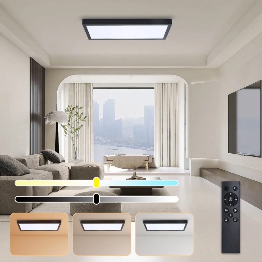 Brilagi - LED Aptumšojama vannas istabas griestu lampa FRAME SMART LED/30W/230V 30x60 cm 3000-6000K  IP44 melna  + tālvadības pults