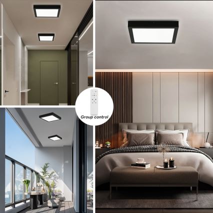 Brilagi - LED Aptumšojama vannas istabas griestu lampa FRAME SMART LED/24W/230V 30x30 cm 3000-6000K IP44 melna + tālvadības pults