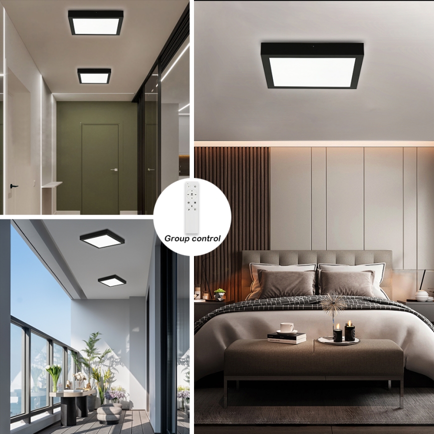 Brilagi - LED Aptumšojama vannas istabas griestu lampa FRAME SMART LED/24W/230V 30x30 cm 3000-6000K IP44 melna + tālvadības pults