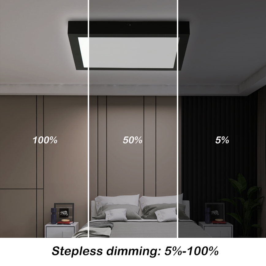 Brilagi - LED Aptumšojama vannas istabas griestu lampa FRAME SMART LED/24W/230V 30x30 cm 3000-6000K IP44 melna + tālvadības pults