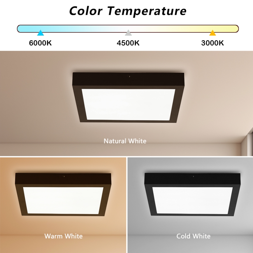 Brilagi - LED Aptumšojama vannas istabas griestu lampa FRAME SMART LED/24W/230V 30x30 cm 3000-6000K IP44 melna + tālvadības pults
