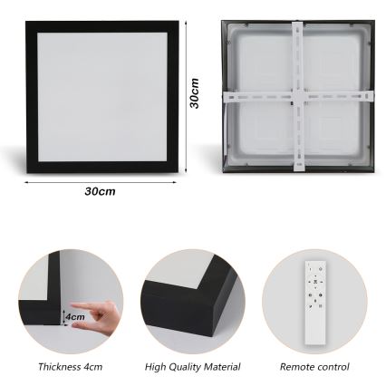 Brilagi - LED Aptumšojama vannas istabas griestu lampa FRAME SMART LED/24W/230V 30x30 cm 3000-6000K IP44 melna + tālvadības pults