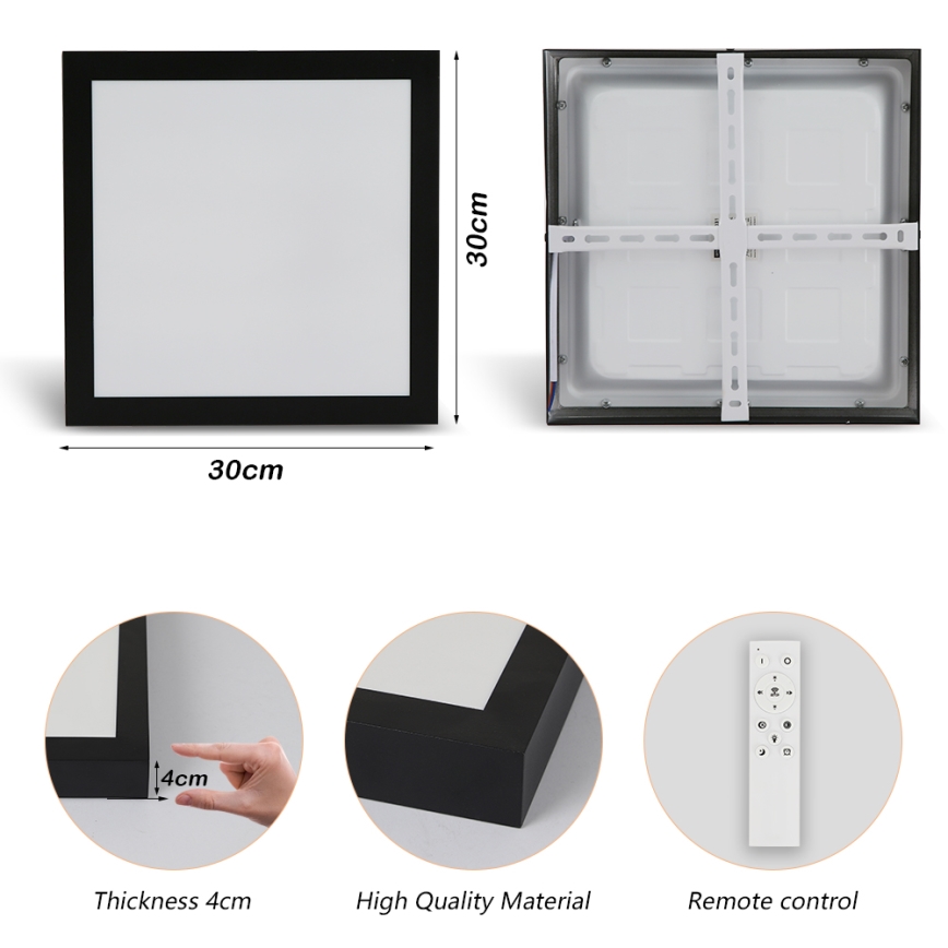 Brilagi - LED Aptumšojama vannas istabas griestu lampa FRAME SMART LED/24W/230V 30x30 cm 3000-6000K IP44 melna + tālvadības pults