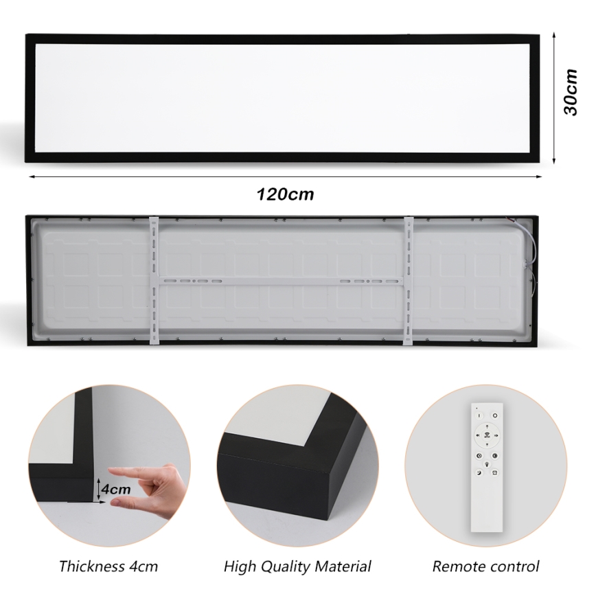 Brilagi - LED Aptumšojama vannas istabas griestu lampa FRAME SMART LED/50W/230V 30x120 cm 3000-6000K IP44 melna + tālvadības pults