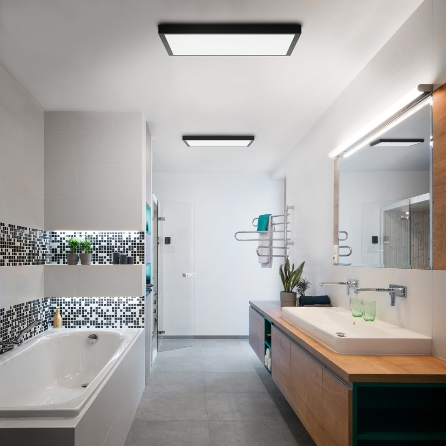Brilagi - LED Aptumšojama vannas istabas griestu lampa FRAME SMART LED/50W/230V 60x60 cm 3000-6000K IP44 melna + tālvadības pults
