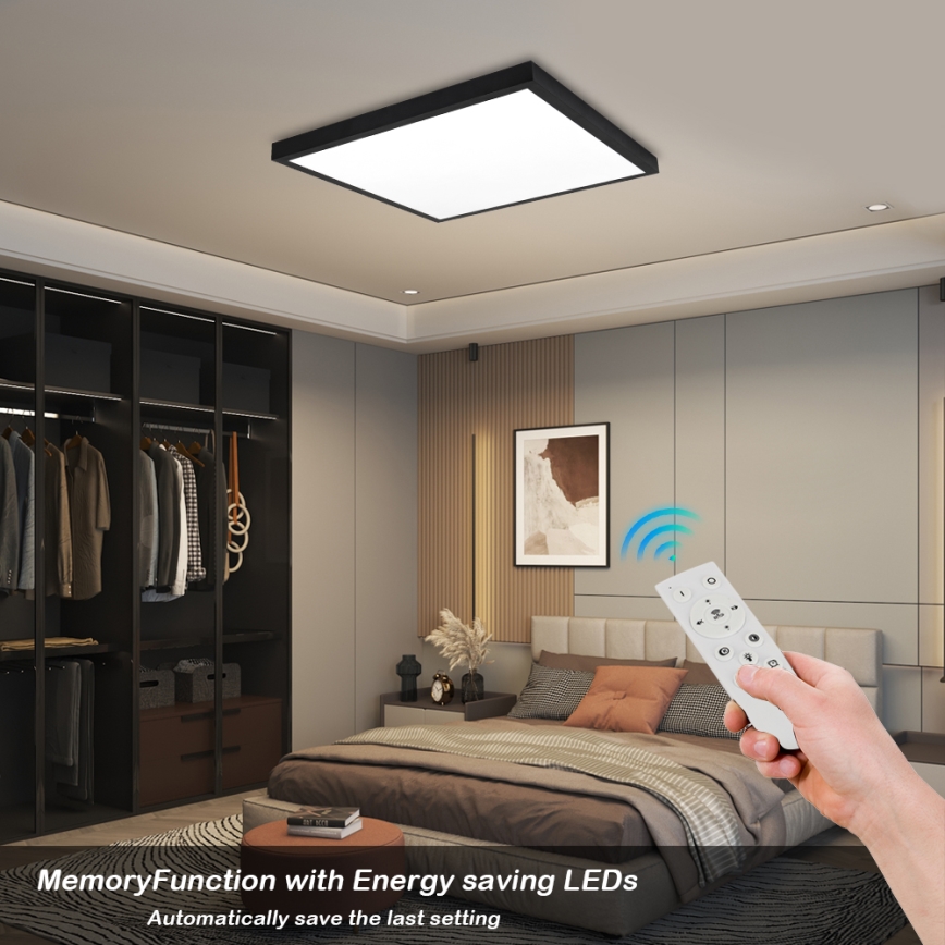 Brilagi - LED Aptumšojama vannas istabas griestu lampa FRAME SMART LED/50W/230V 60x60 cm 3000-6000K IP44 melna + tālvadības pults