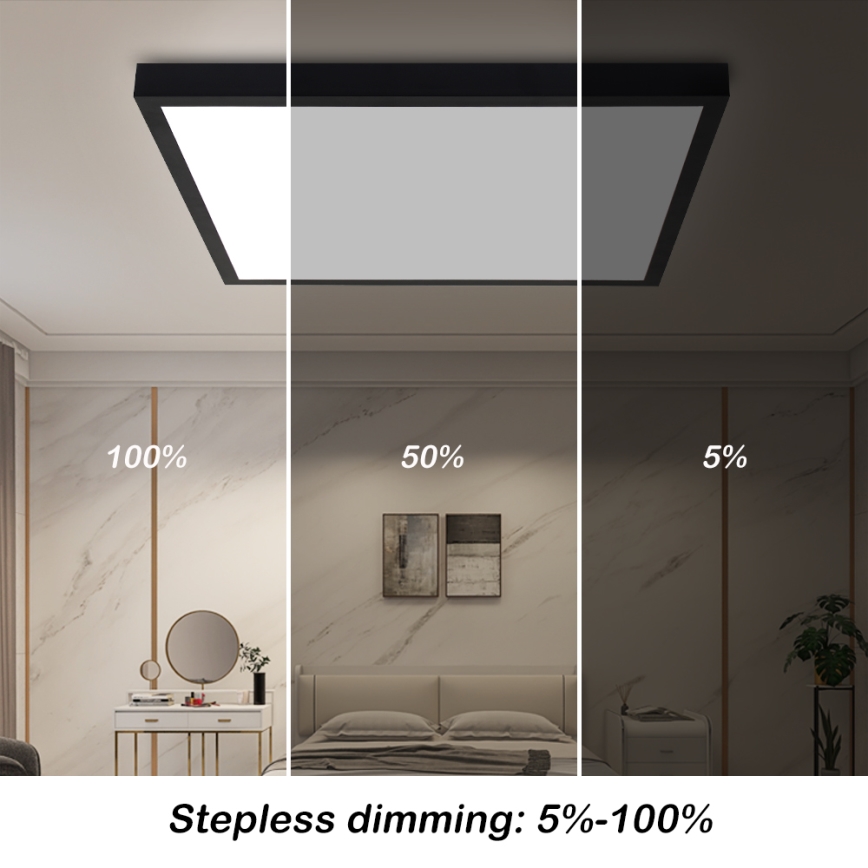 Brilagi - LED Aptumšojama vannas istabas griestu lampa FRAME SMART LED/50W/230V 60x60 cm 3000-6000K IP44 melna + tālvadības pults